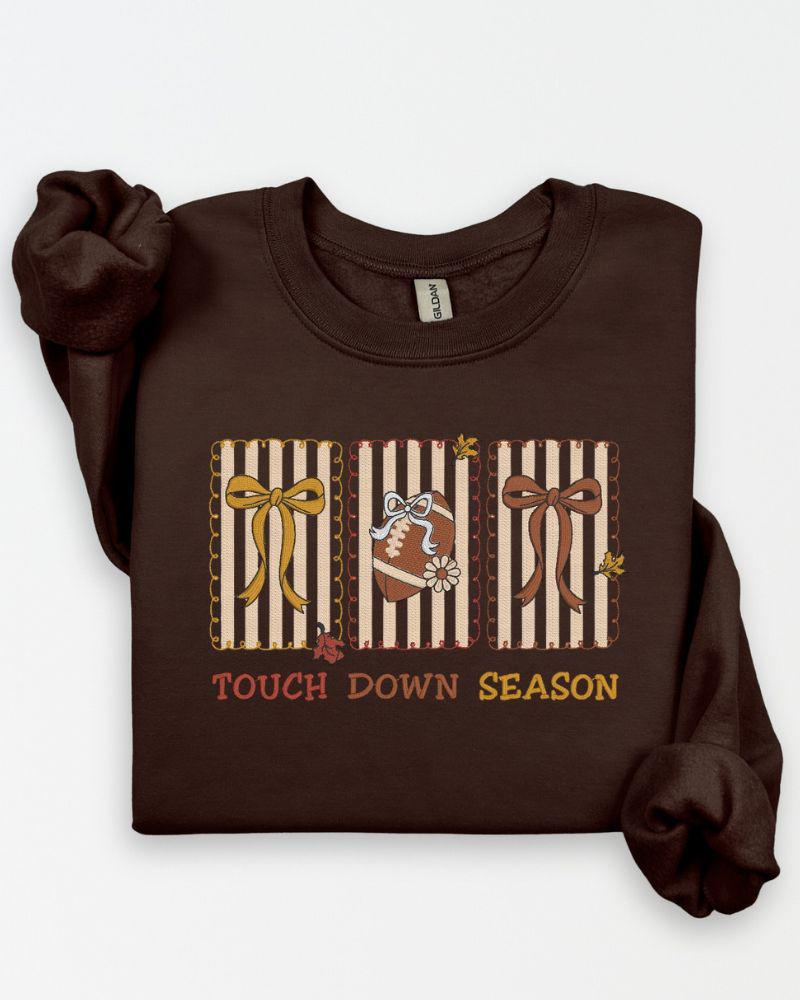 Touch Down Season custom football embroidery detail
