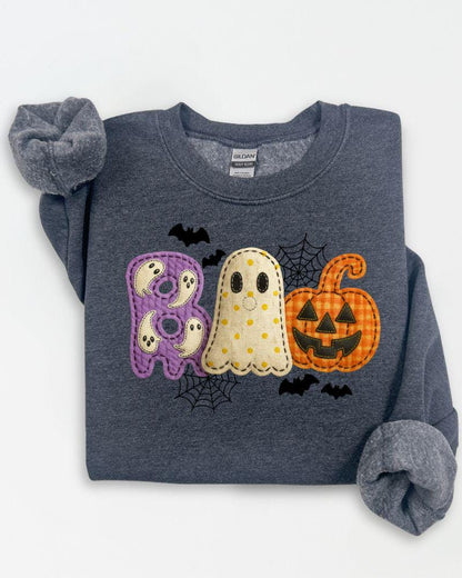 Cute BOO ghost and pumpkin Halloween sweatshirt product view