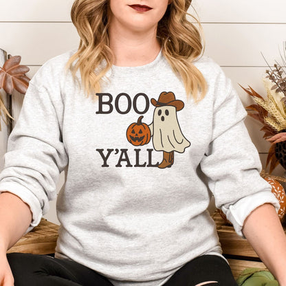 Ash cute cowboy ghost sweatshirt with embroidered pumpkin and boots