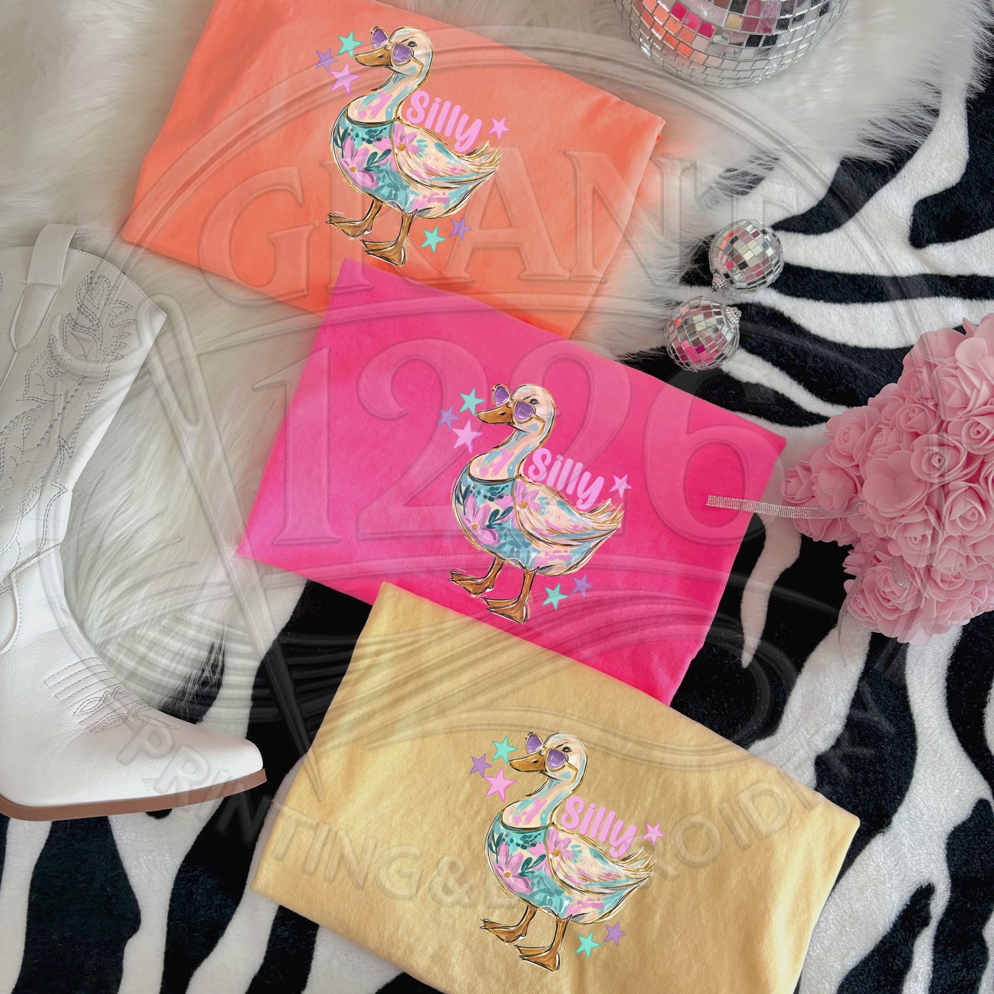 Funny Silly Goose graphic t-shirt in multiple neon Comfort Colors options
