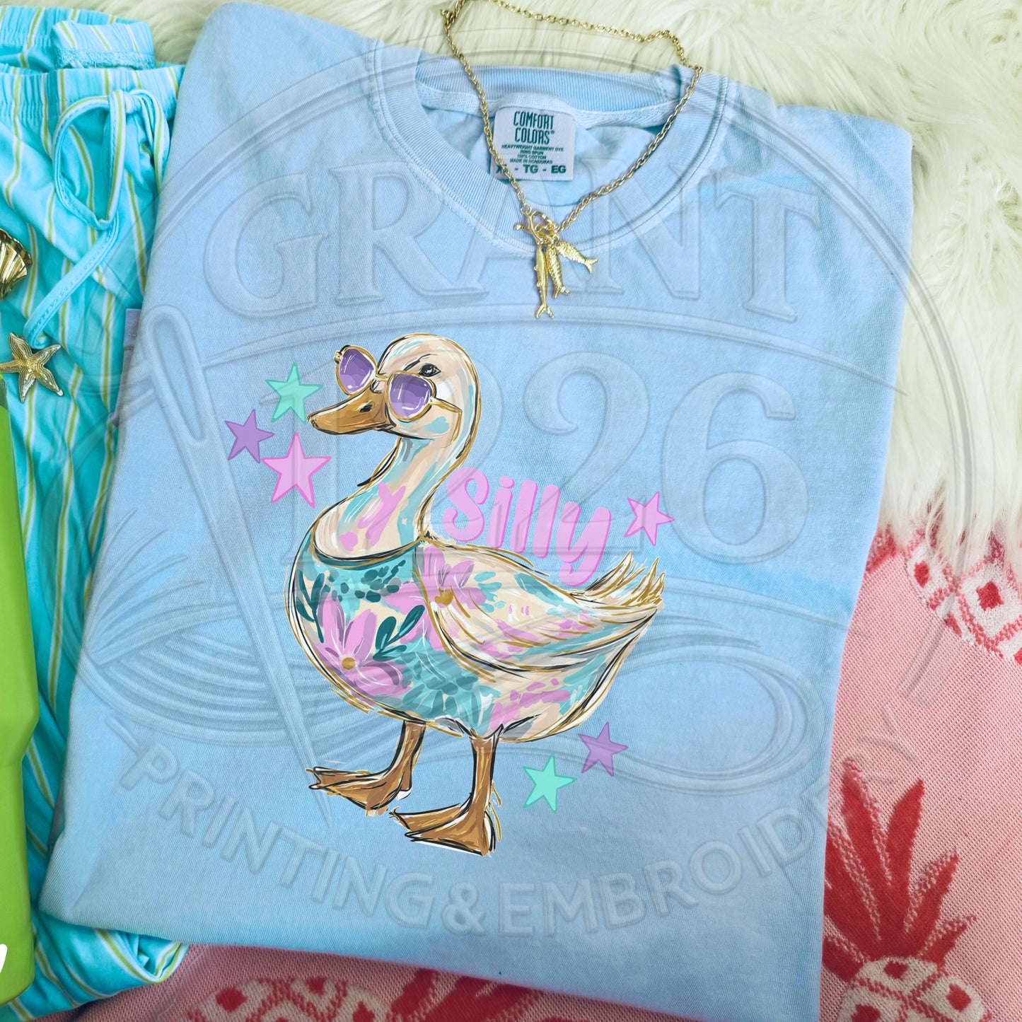 Cute Silly Goose shirt in light blue Comfort Colors summer graphic tee