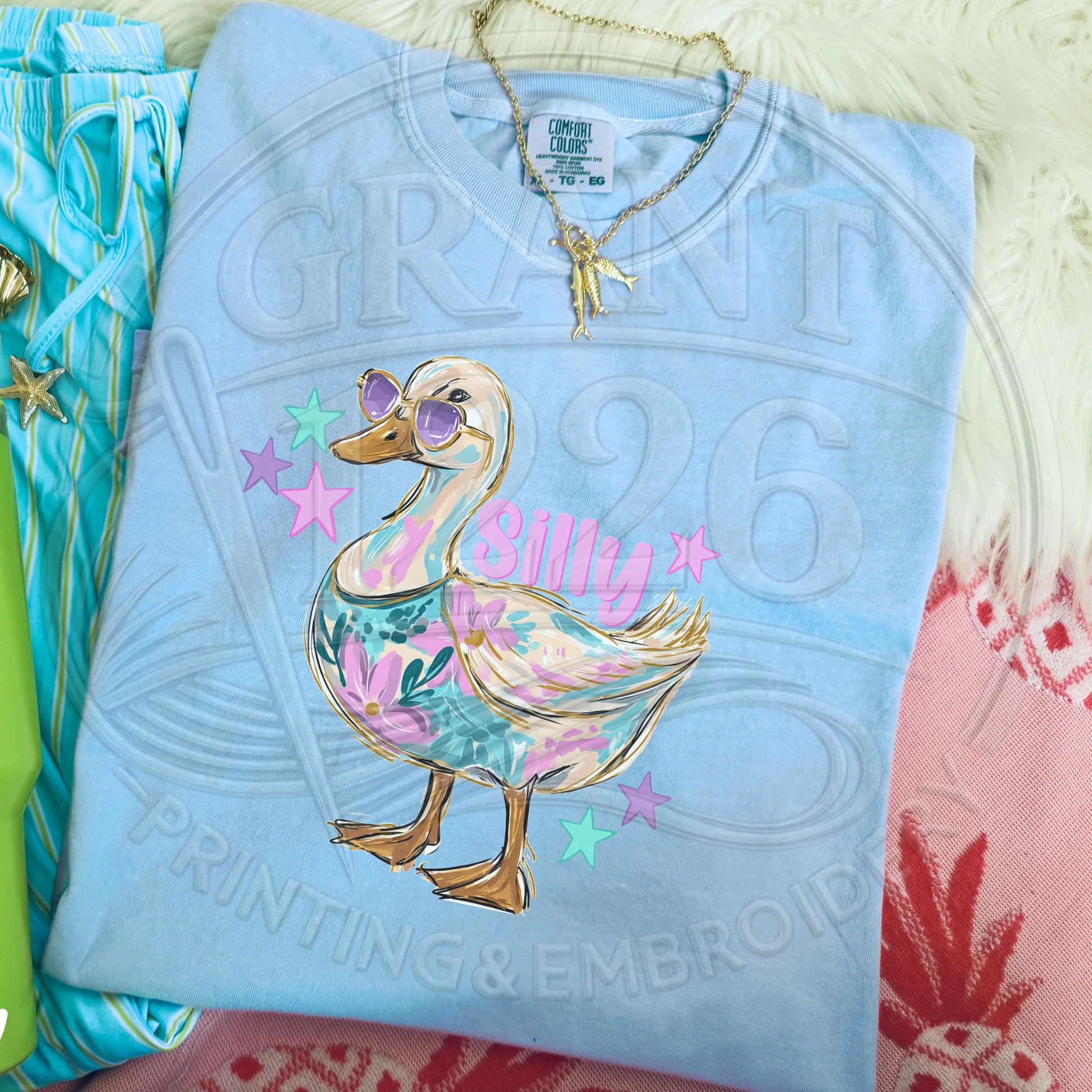 Cute Silly Goose shirt in light blue Comfort Colors summer graphic tee