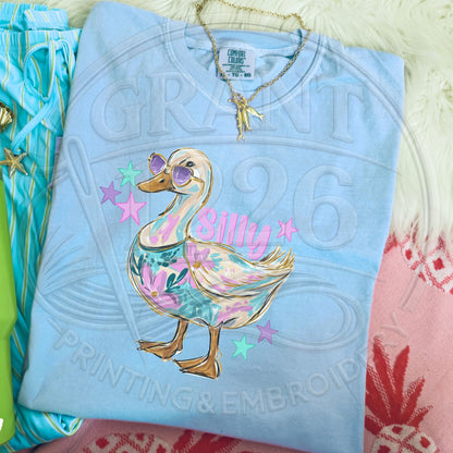 Cute Silly Goose shirt in light blue Comfort Colors summer graphic tee