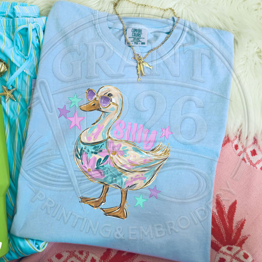 Cute Silly Goose shirt in light blue Comfort Colors summer graphic tee