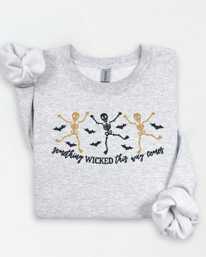 Dancing skeleton Something Wicked embroidered sweatshirt for spooky season