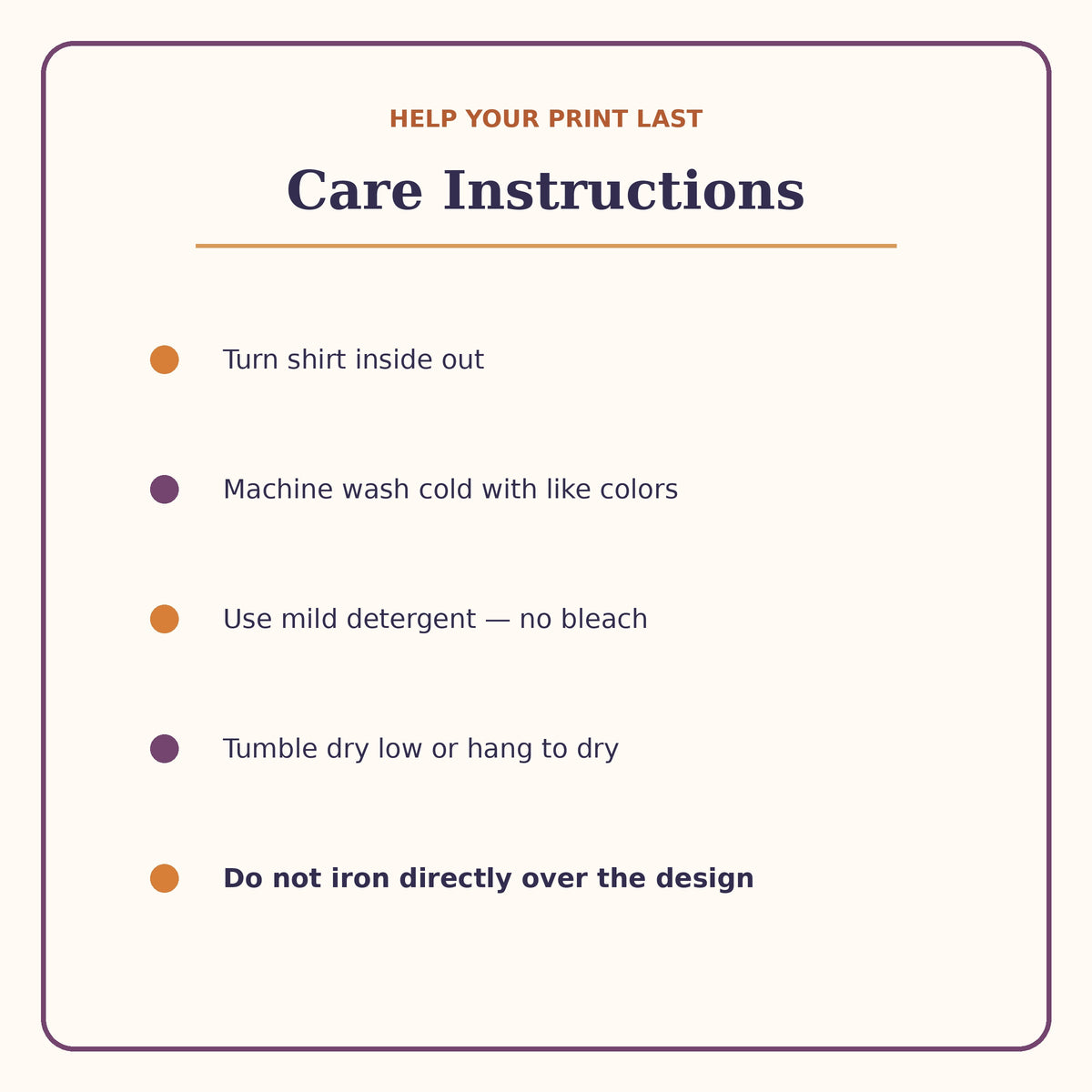 Care instructions for the DTG printed Pumpkin Season fall shirt.