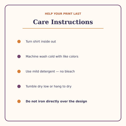 Care instructions for the DTG printed Pumpkin Season fall shirt.