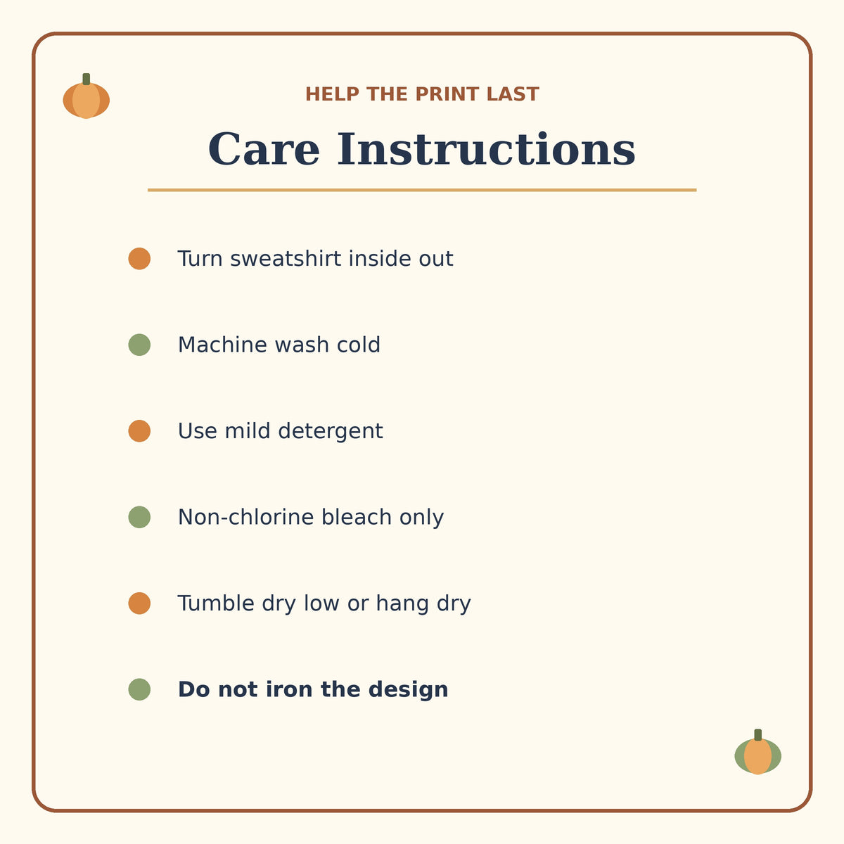 Care instructions for DTG printed pumpkin sweatshirt