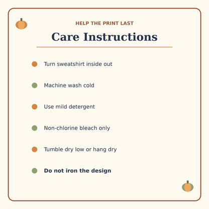 Care instructions for DTG printed pumpkin sweatshirt