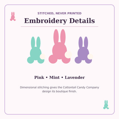 Pastel pink mint and lavender bunny embroidery design details