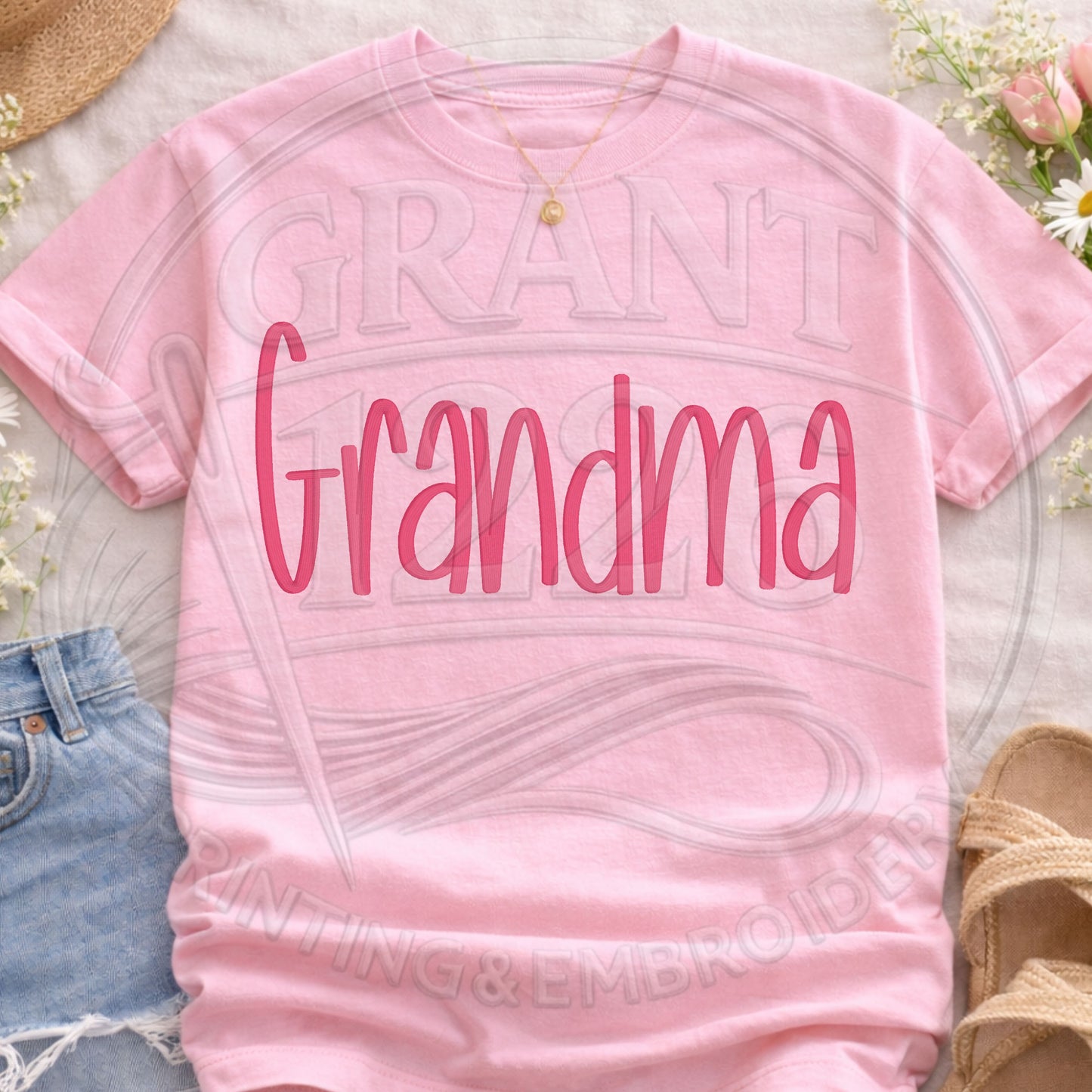 Pink Comfort Colors grandma embroidered shirt