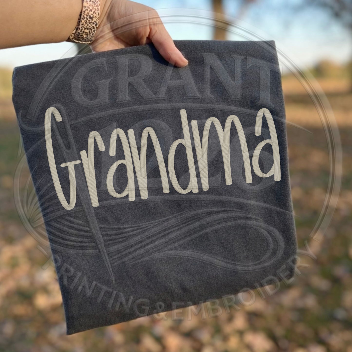 Charcoal grandma sweatshirt embroidered design
