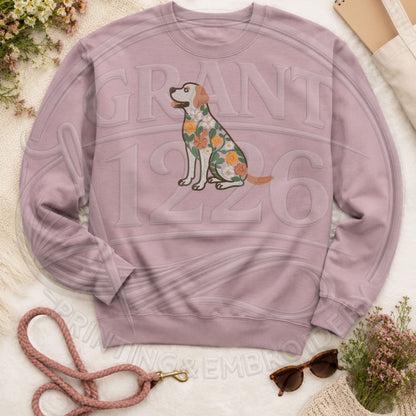 Mauve embroidered Labrador dog mom sweatshirt featuring a floral botanical Retriever design.