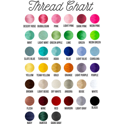 Embroidery thread color chart showing available thread colors.