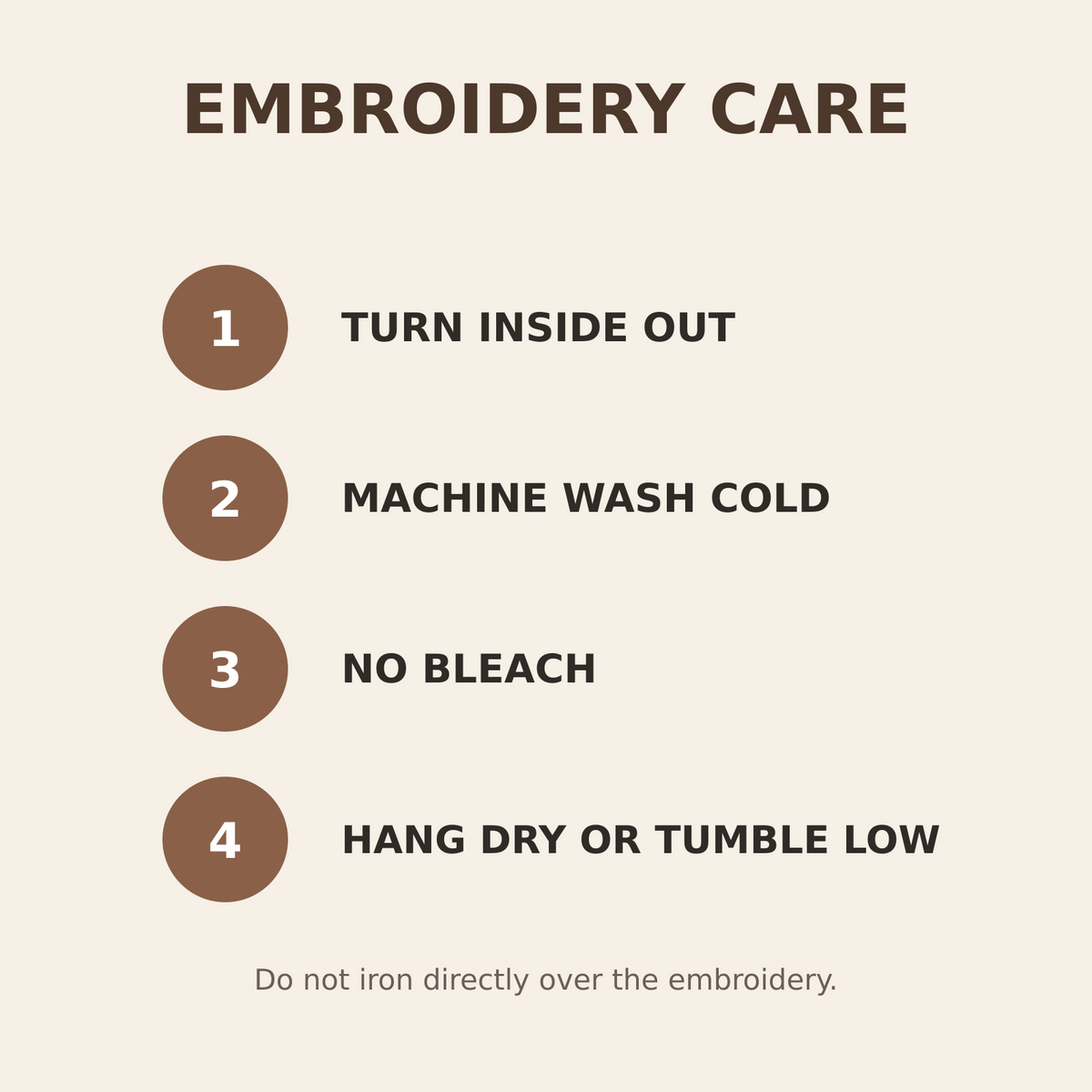 Care instructions for Faith and Coffee embroidered shirt and sweatshirt
