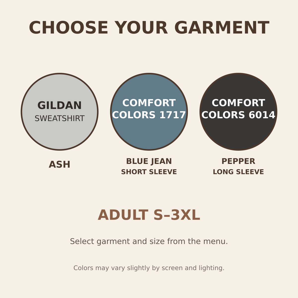 Faith and Coffee embroidered apparel options in Ash Blue Jean and Pepper