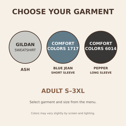 Faith and Coffee embroidered apparel options in Ash Blue Jean and Pepper