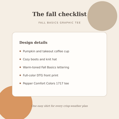 Design details for the Fall Basics pumpkin coffee Pepper Comfort Colors graphic tee