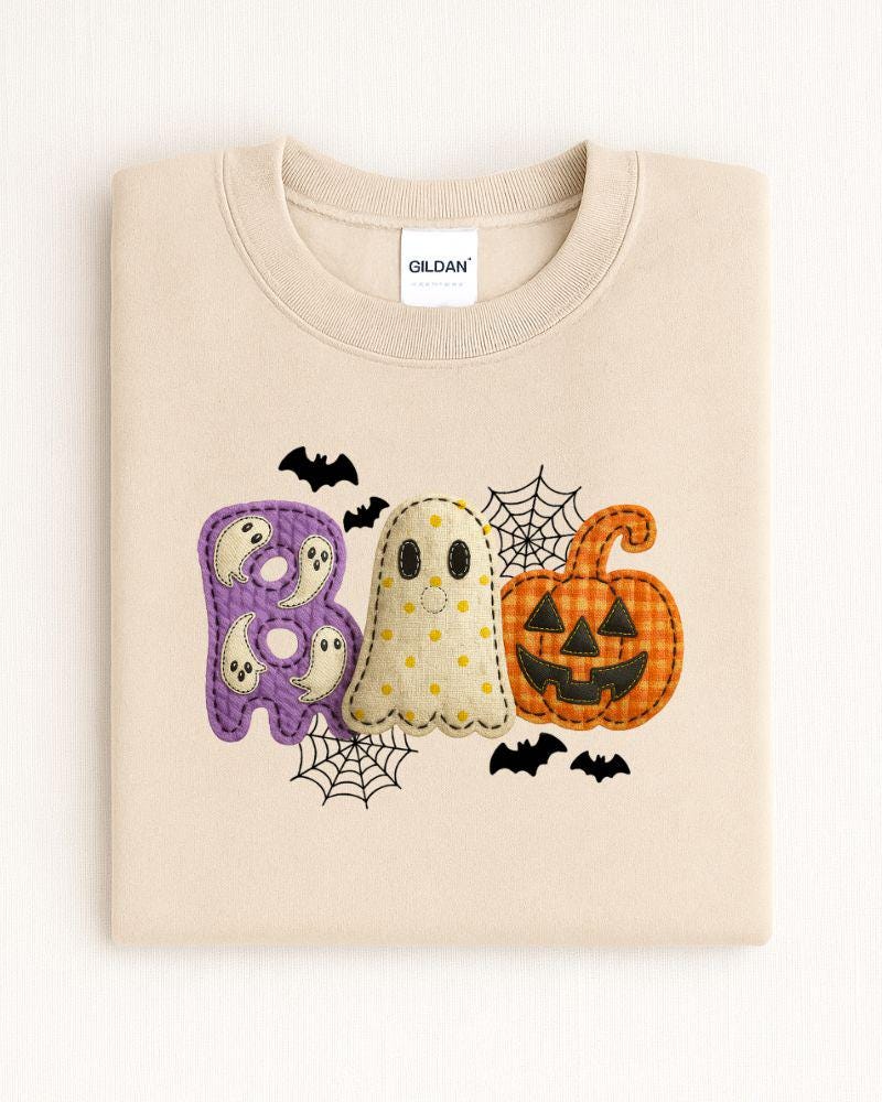 Fall BOO direct-to-garment printed crewneck sweatshirt mockup