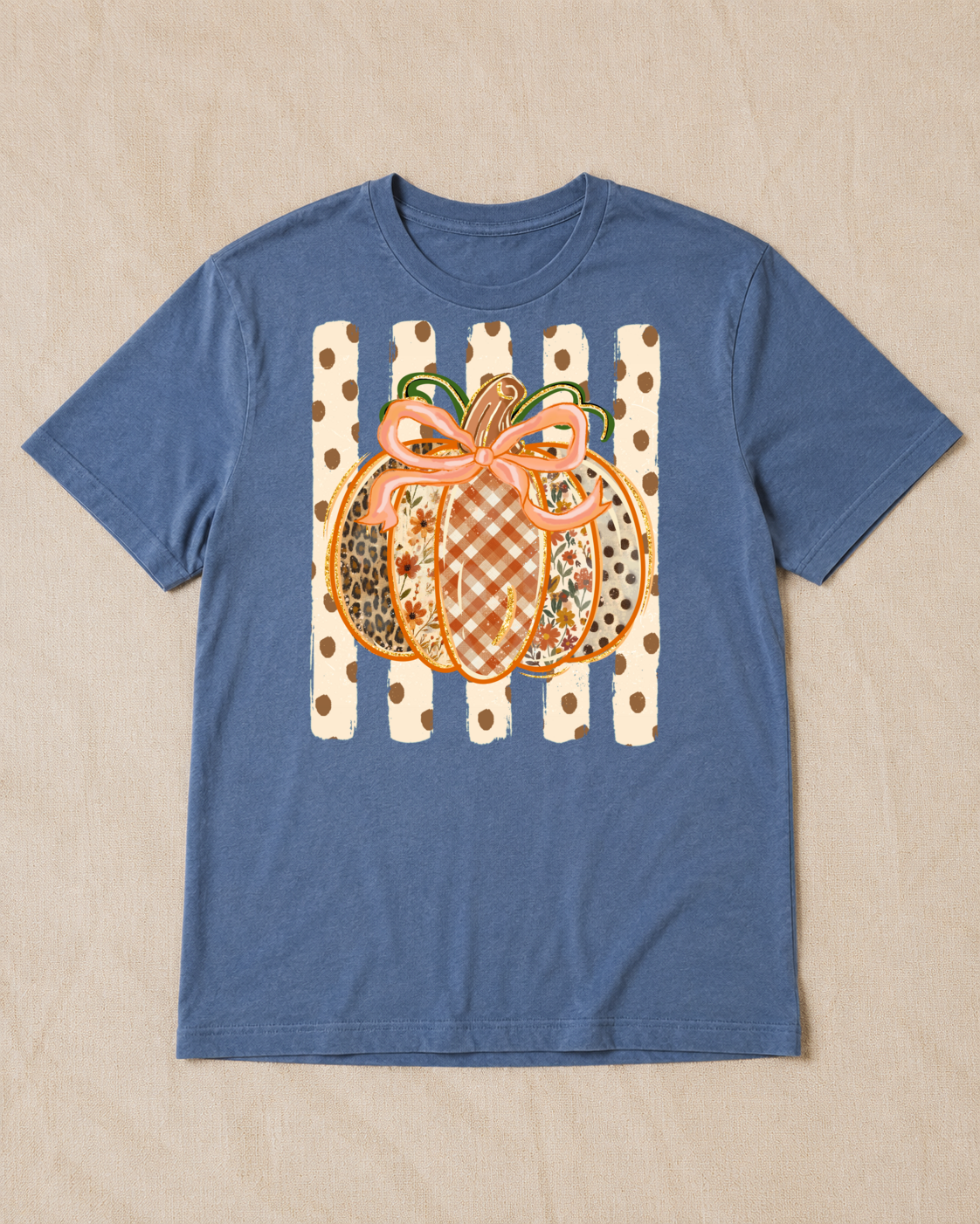 Fall pumpkin graphic fundraiser T-shirt in Stonewashed Blue