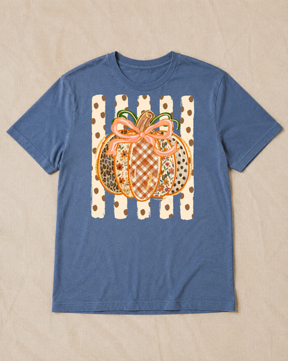 Fall pumpkin graphic fundraiser T-shirt in Stonewashed Blue