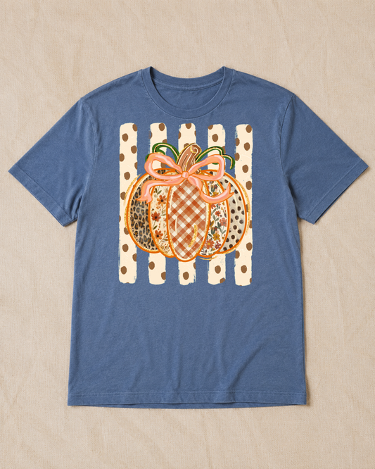 Fall pumpkin graphic fundraiser T-shirt in Stonewashed Blue