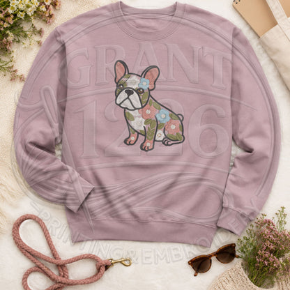 Paragon floral French Bulldog embroidered crewneck sweatshirt flat lay