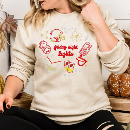 Sand Friday Night Lights embroidered sweatshirt styled for a fall game day