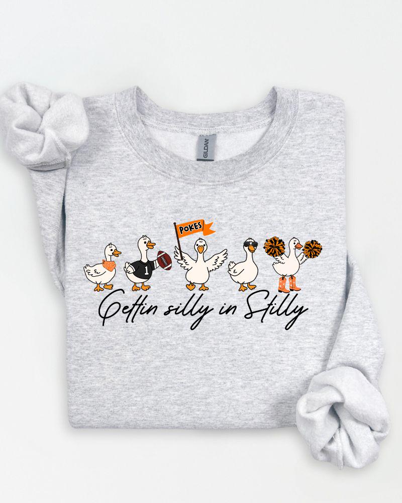 Ash gray Gettin Silly in Stilly duck football graphic sweatshirt
