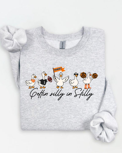 Ash gray Gettin Silly in Stilly duck football graphic sweatshirt