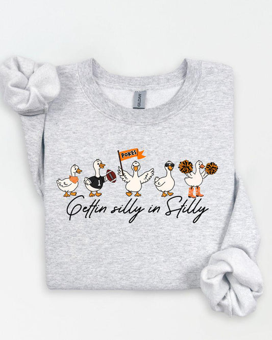 Ash gray Gettin Silly in Stilly duck football graphic sweatshirt