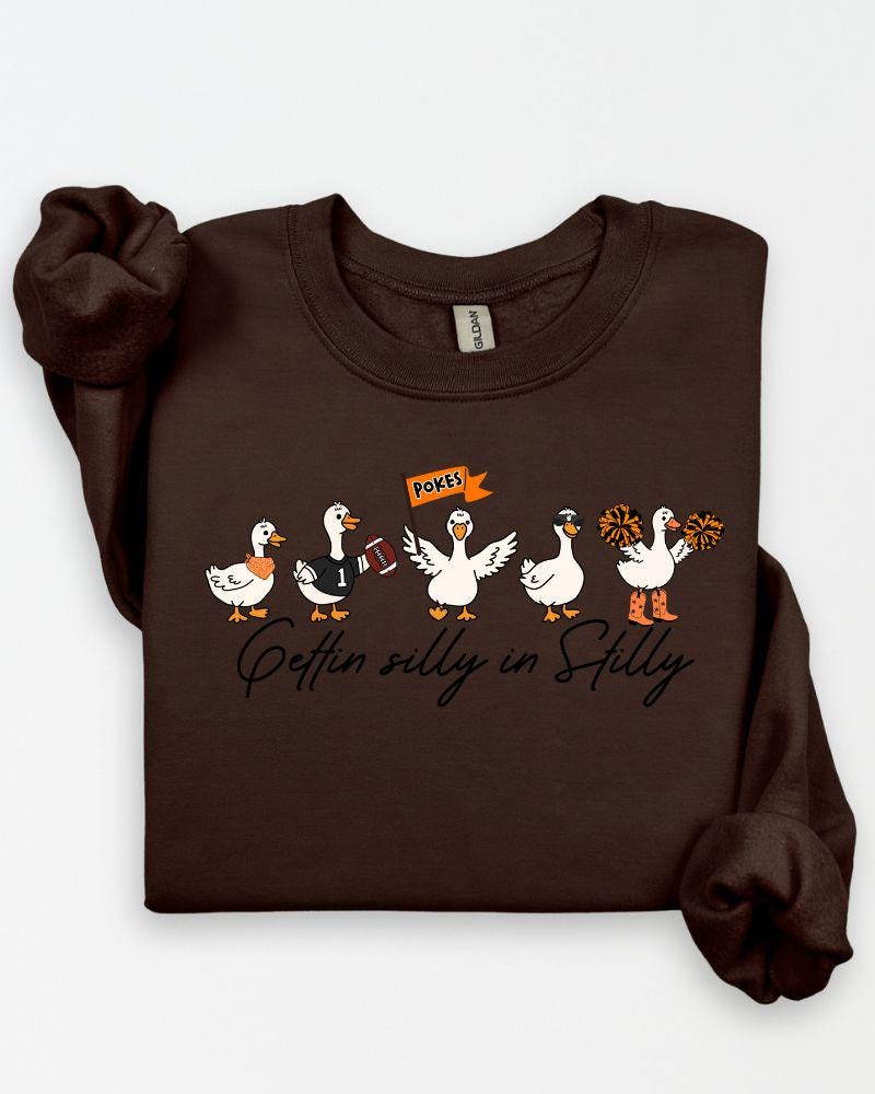 Dark chocolate Gettin Silly in Stilly duck football sweatshirt
