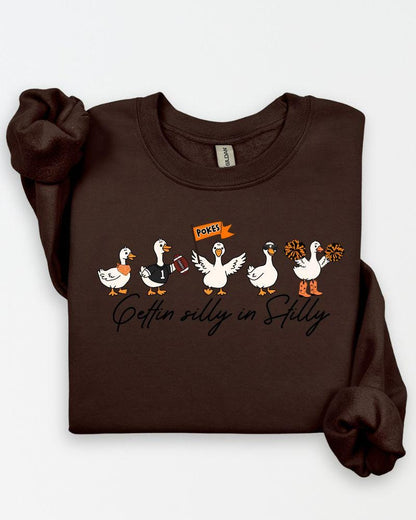 Dark chocolate Gettin Silly in Stilly duck football sweatshirt