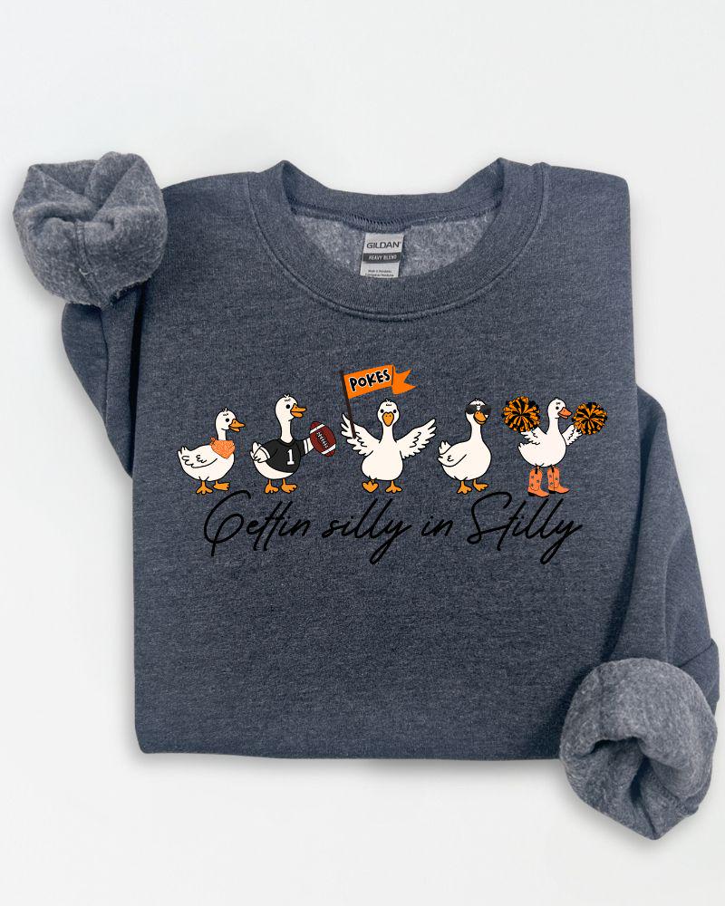Dark heather Gettin Silly in Stilly duck graphic crewneck