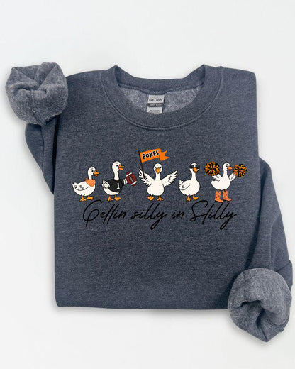 Dark heather Gettin Silly in Stilly duck graphic crewneck