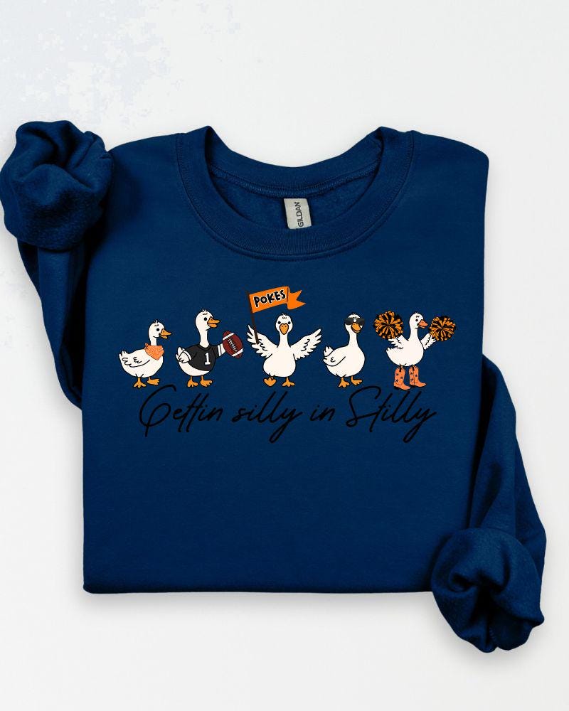 Royal blue Gettin Silly in Stilly game day crewneck