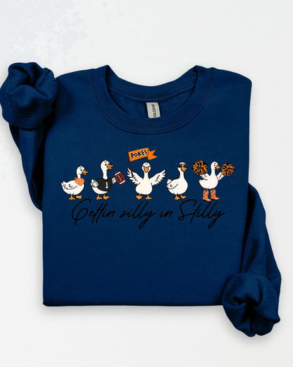 Royal blue Gettin Silly in Stilly game day crewneck