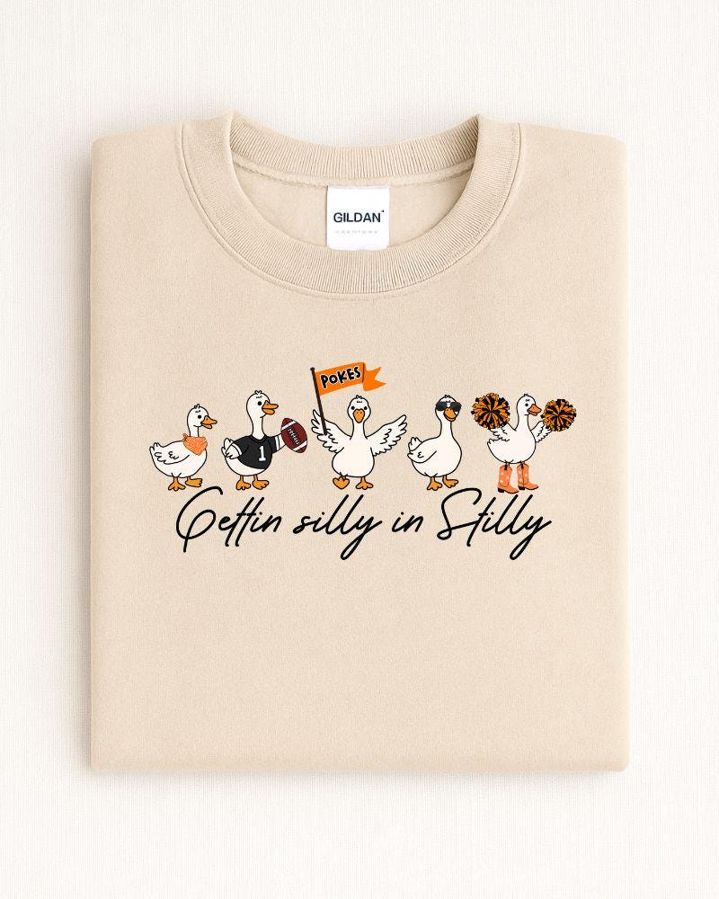 Folded sand Gettin Silly in Stilly game day sweatshirt