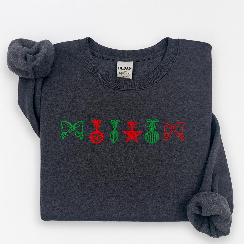 Additional product details for Gildan 18000 Christmas ornaments embroidered sweatshirt