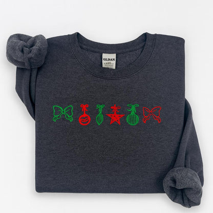 Additional product details for Gildan 18000 Christmas ornaments embroidered sweatshirt