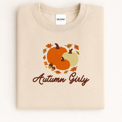 Sand Gildan 18000 Autumn Girly embroidered sweatshirt flat lay