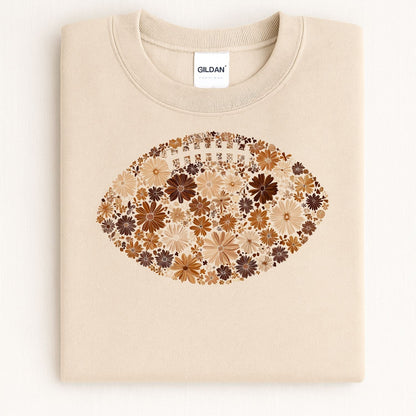Sand Gildan 18000 sweatshirt with a brown and orange floral football design