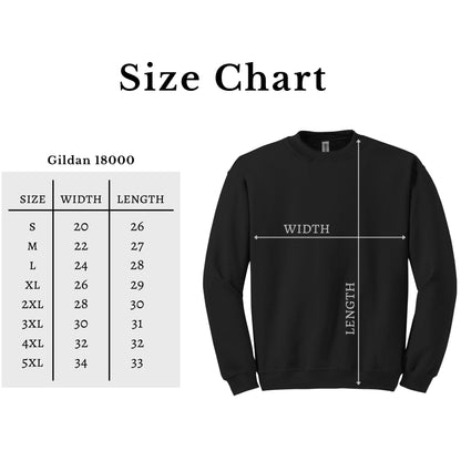 Gildan 18000 Heavy Blend unisex crewneck sweatshirt size chart