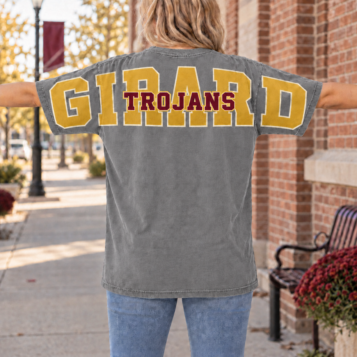 Girard Trojans Comfort Colors Grey short sleeve shirt back view