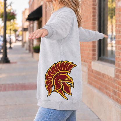 Girard Trojans Gildan Softstyle Ash crewneck sweatshirt left side mascot view