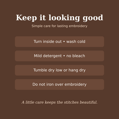Care instructions for the God Is Good embroidered crewneck sweatshirt