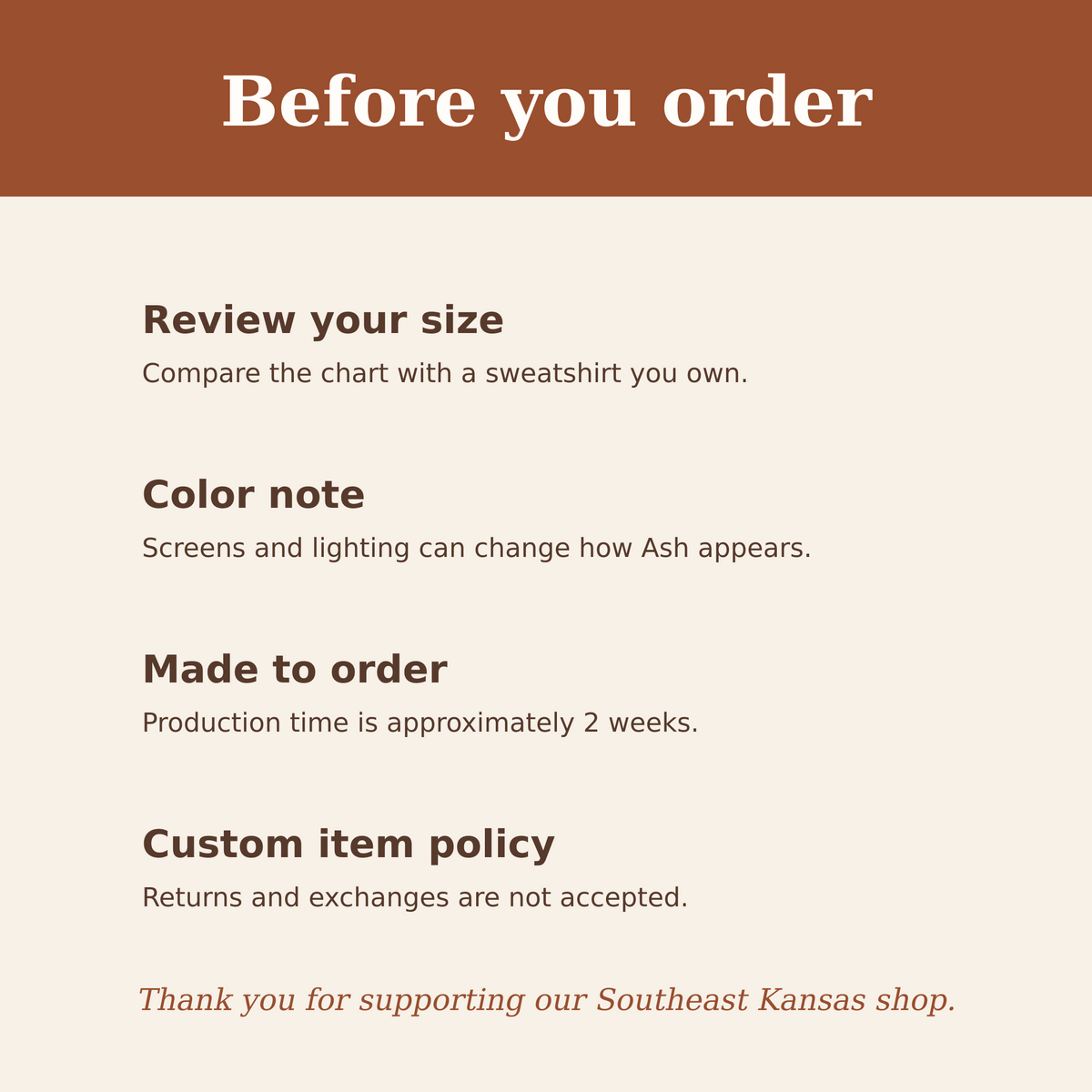 Ordering notes for the made-to-order God Is Good Christian fall sweatshirt