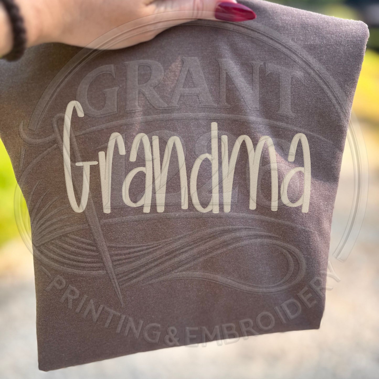 espresso comfort colors tshirt with cream embroidery thread