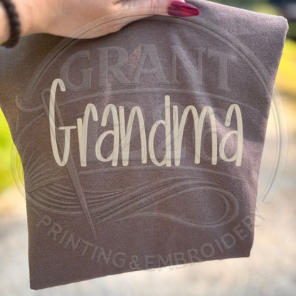 espresso comfort colors tshirt with cream embroidery thread