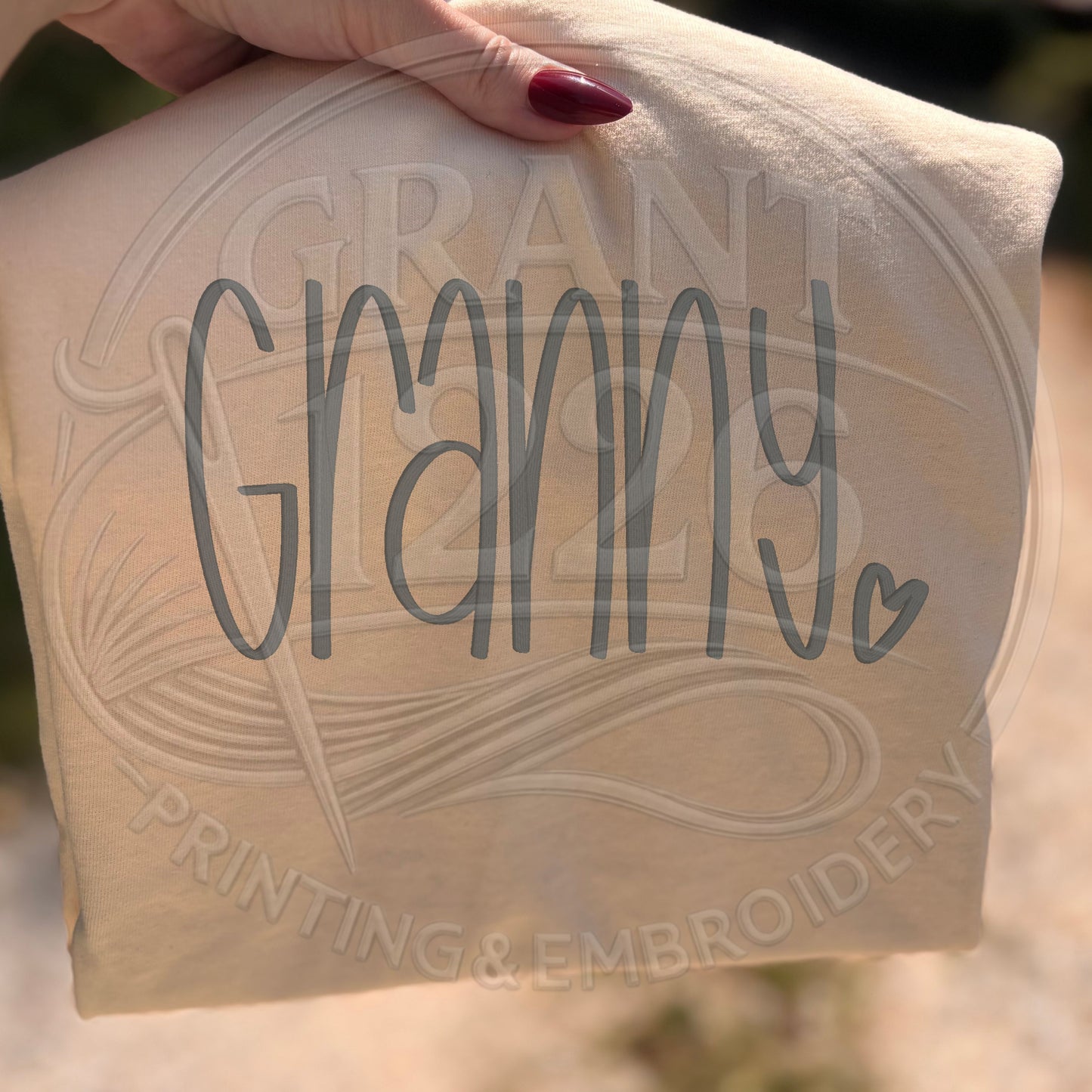 Ivory comfort colors granny shirt grandma embroidery lifestyle mockup